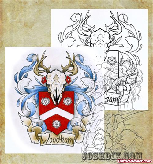 Woodham Banner And Family Crest Tattoo Design