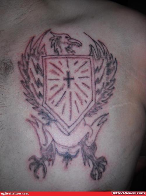 Winged Griffin Family Crest Tattoo On Chest
