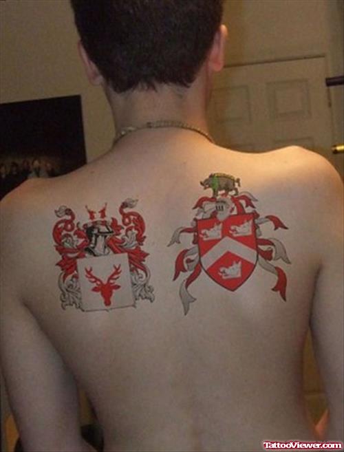 Red Ink Mexican Family Crest Tattoos On Back