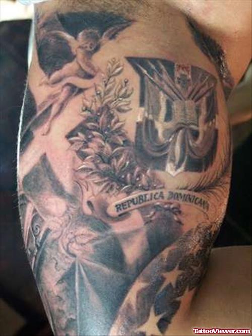 Family Crest Tattoo On Muscles