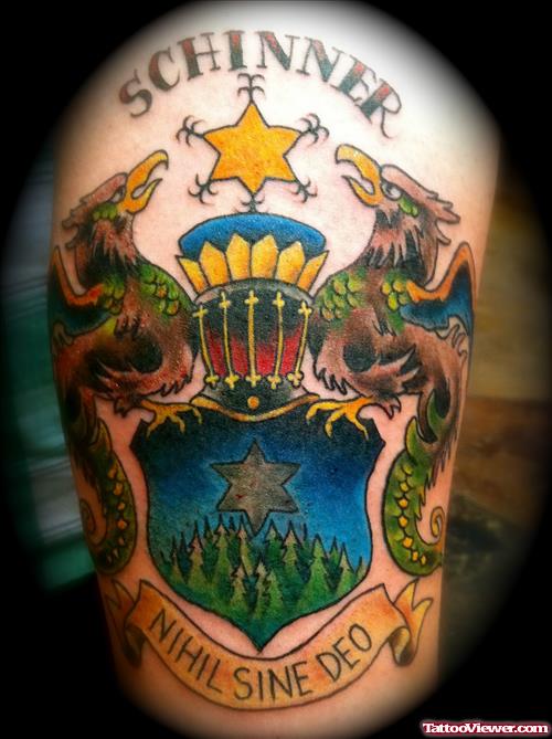 Awesome Colored Family Crest Tattoo