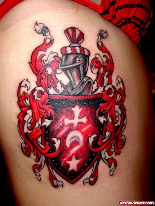 Red Ink Family Crest Tattoo