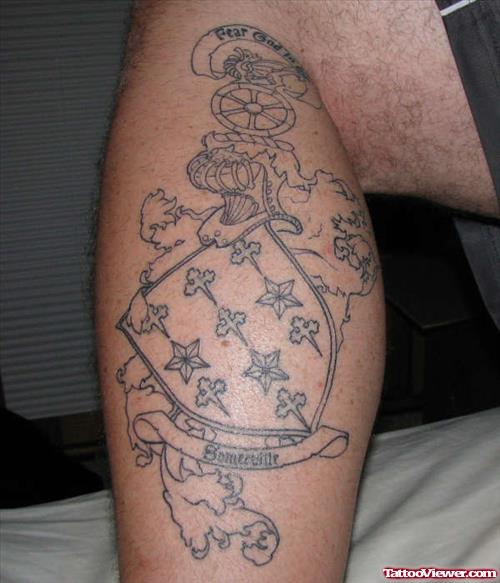 Man Leg Family Crest Tattoo