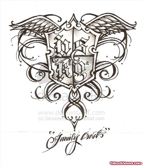 Beautiful Winged Family Crest Tattoo Design