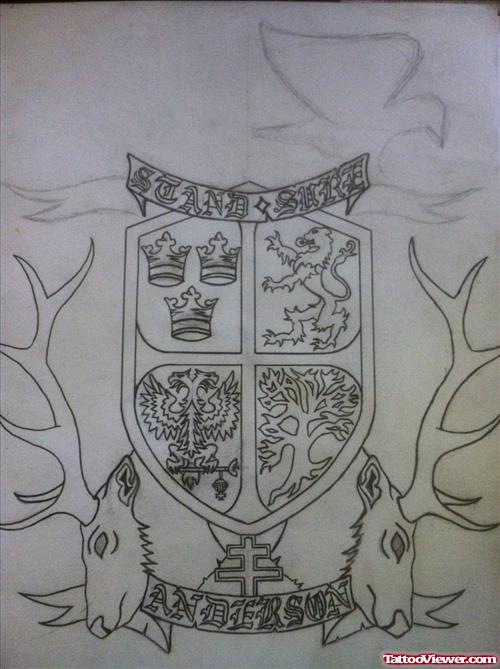 Deer Heads Family Crest Tattoo Design