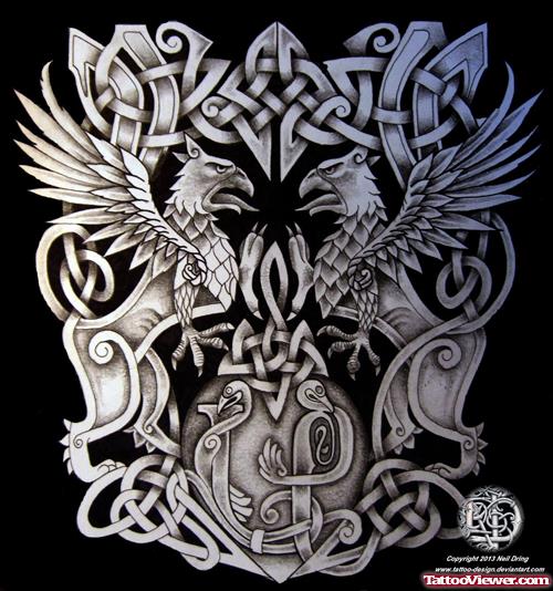 Celtic Griffins Family Crest Tattoo