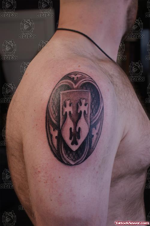 Grey Ink English Family Crest Tattoo