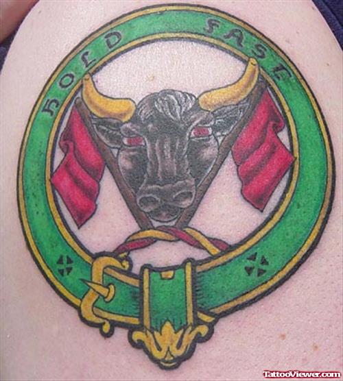 Taurus Head And Family Crest Tattoo