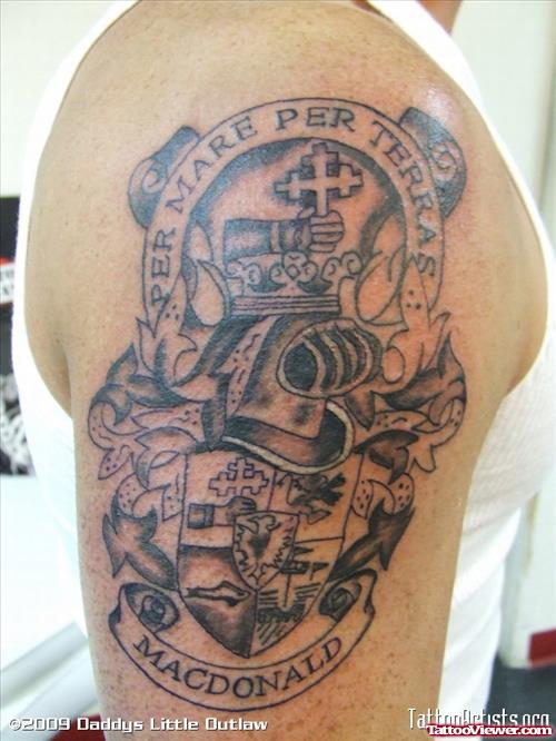 Man Right Shoulder Family Crest Tattoo