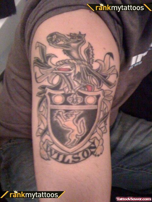 Grey Ink German Family Crest Tattoo