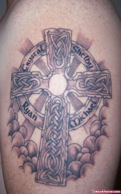 Grey Ink Celtic Cross Family Crest Tattoos