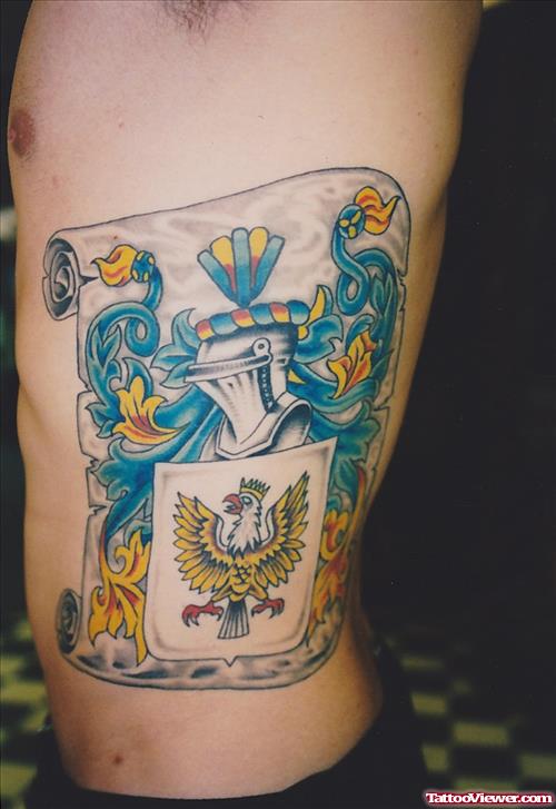 Awesome Rib Side Family Crest Tattoo