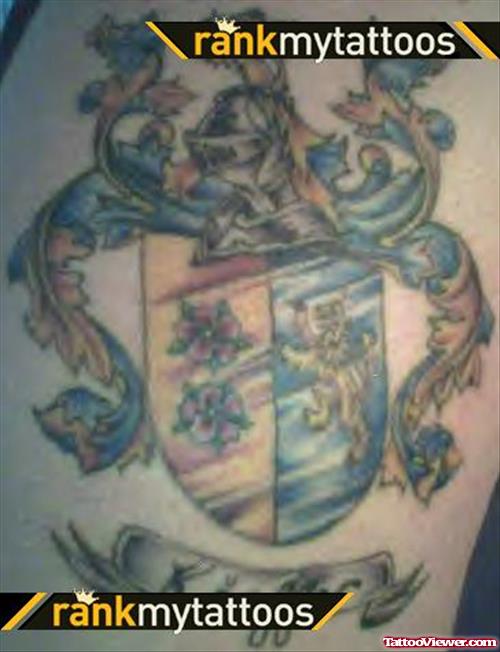 Amazing Colored Family Crest Tattoo
