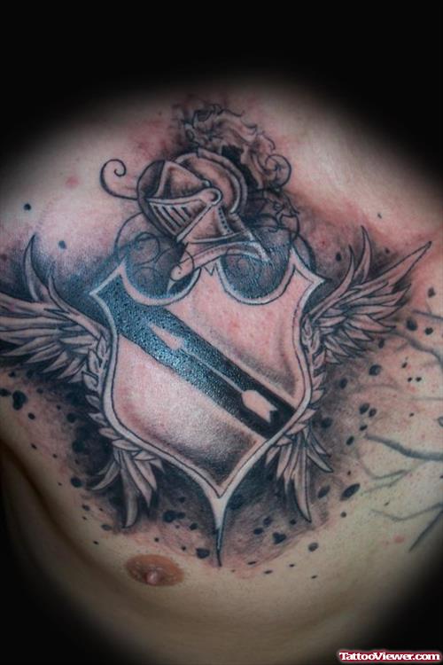 Man Chest Winged Family Crest Tattoo