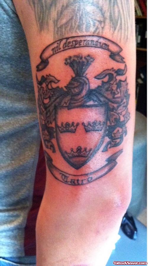 Left Half Sleeve Crown Family Crest Tattoo