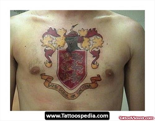 Awful Family Crest Tattoo On Man Chest