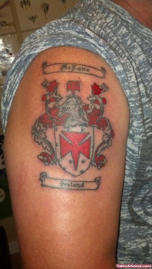 Grey And Red Ink Family Crest Tattoo