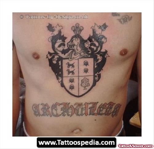 Family Crest Chest Tattoo For Men