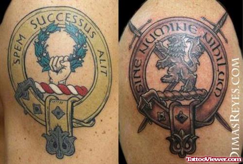 Dimas Reyes Family Crest Tattoo On Shoulder