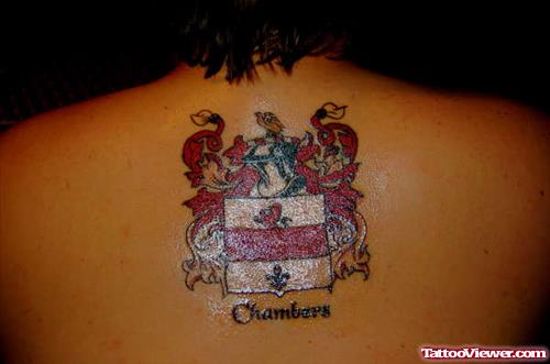 Chambers Family Crest Tattoo On Upperback