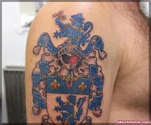 Blue Ink Family Crest Tattoo For Men