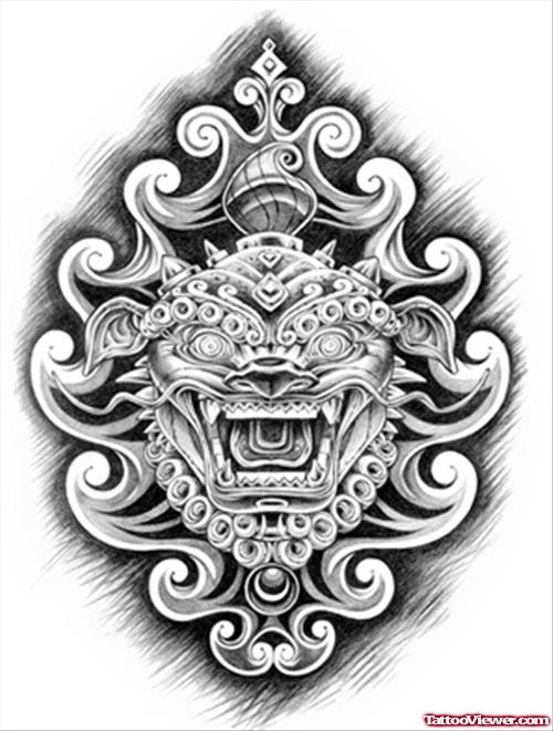 Grey Ink Aztec Family Crest Tattoo Design