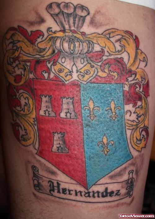 Colored English Family Crest Tattoo
