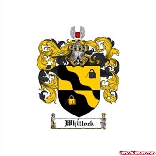 Black And Yellow Ink Family Crest Tattoo Design
