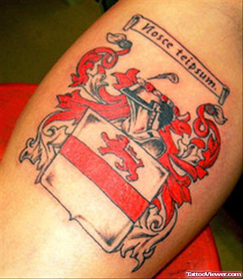 Awesome Red Ink Family Crest Tattoo