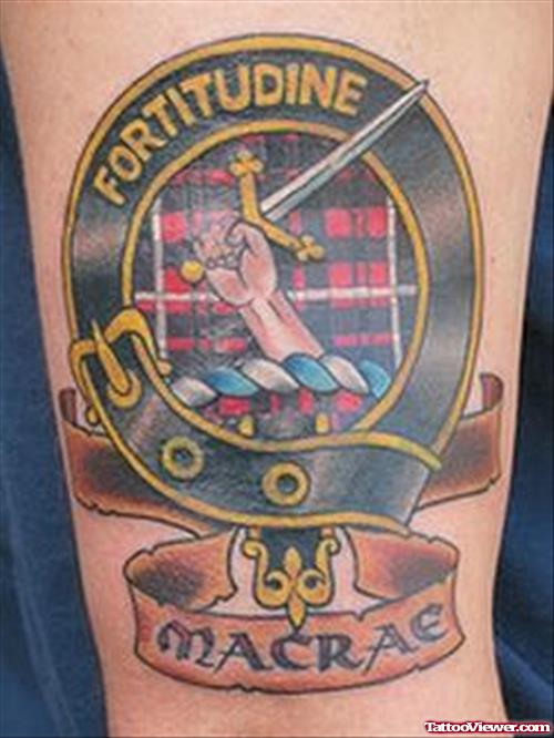 Awesome Colored Ink Family Crest Tattoo