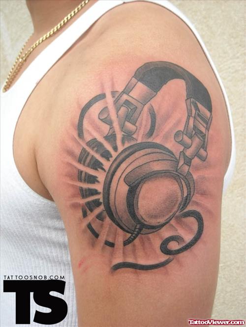 Headphones Tattoo On Shoulder