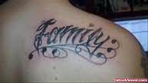 Family Tattoo Word On Shoulder