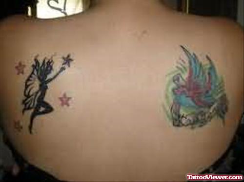 Angel and Star Tattoo On Back