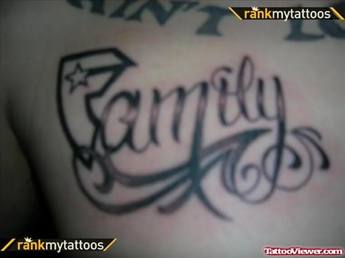 Family Word Tattoo On Chest
