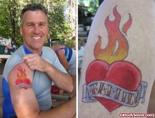 Family Flaming Heart Tattoo