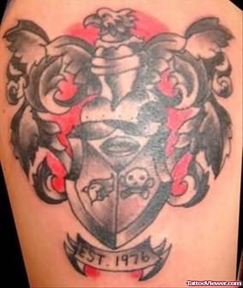 Family Crest Tattoo Shield On Shoulder
