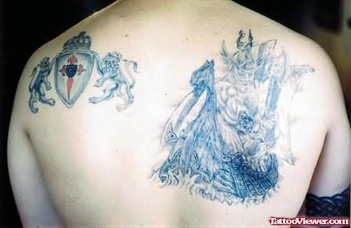 Family Crest Tattoo On Upper Back