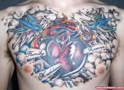 Large Love Tattoo On Chest