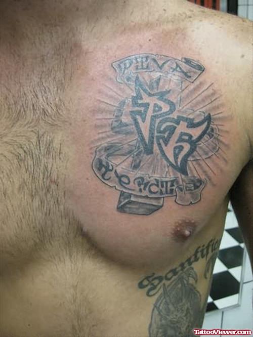 Family Cross Tattoo On Chest