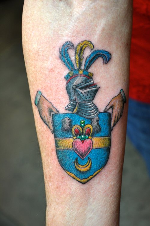 Enrique  Bernal Family Crest Tattoo On Arm