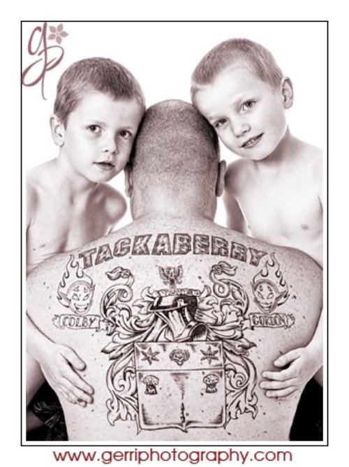 Crazy Man BAck Body Family Crest Tattoo