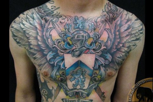 Crazy Man Chest Family Crest Tattoo