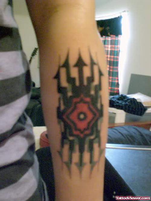 Left Arm Black Ink Fantasy Tattoo