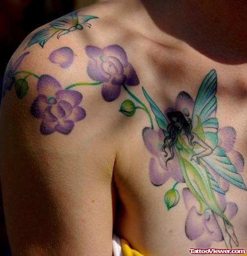 Fairy and Flowers Fantasy Tattoo