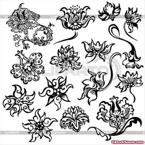 Decorative Flowers Fantasy Tattoo Design