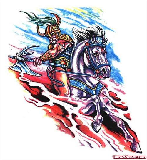 Colored Warrior Fantasy Tattoo Design
