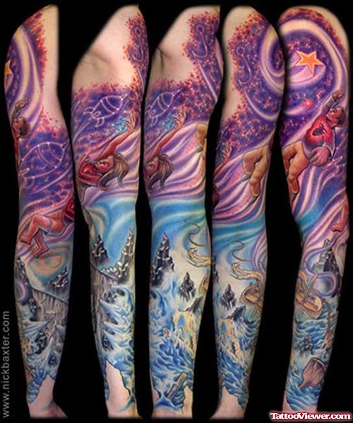 Colored Sleeve Fantasy Tattoo