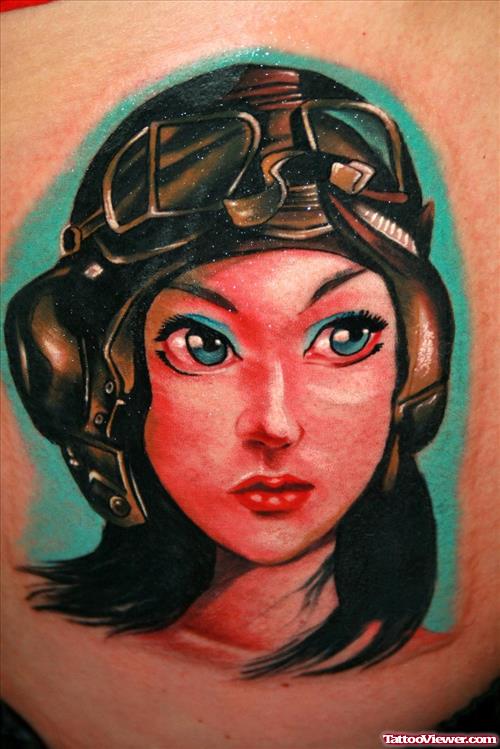Colored Fantasy Girl Head Tattoo