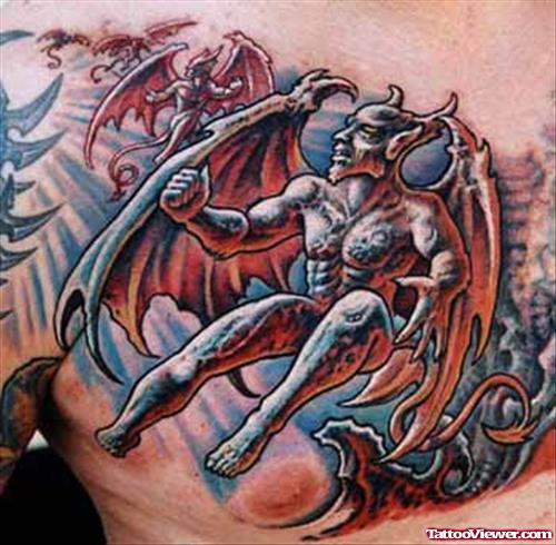 Colored Gargoyle Fantasy Tattoo On Chest