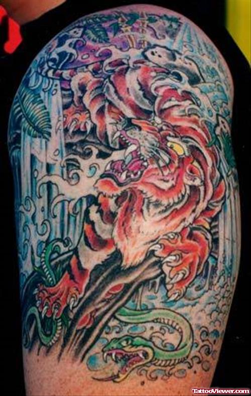 Classic Colored Fantasy Tattoo On Half Sleeve
